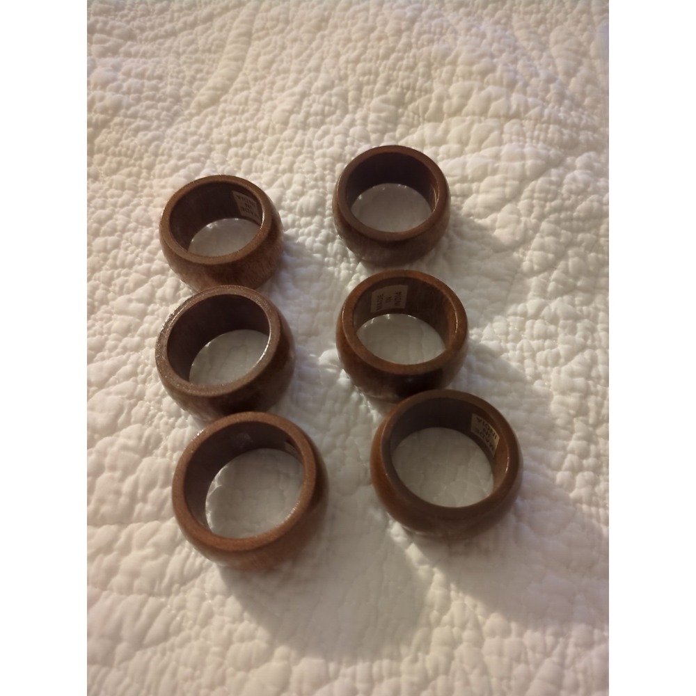 Lot Of 6 Wooden Napkin Rings Made In India‎